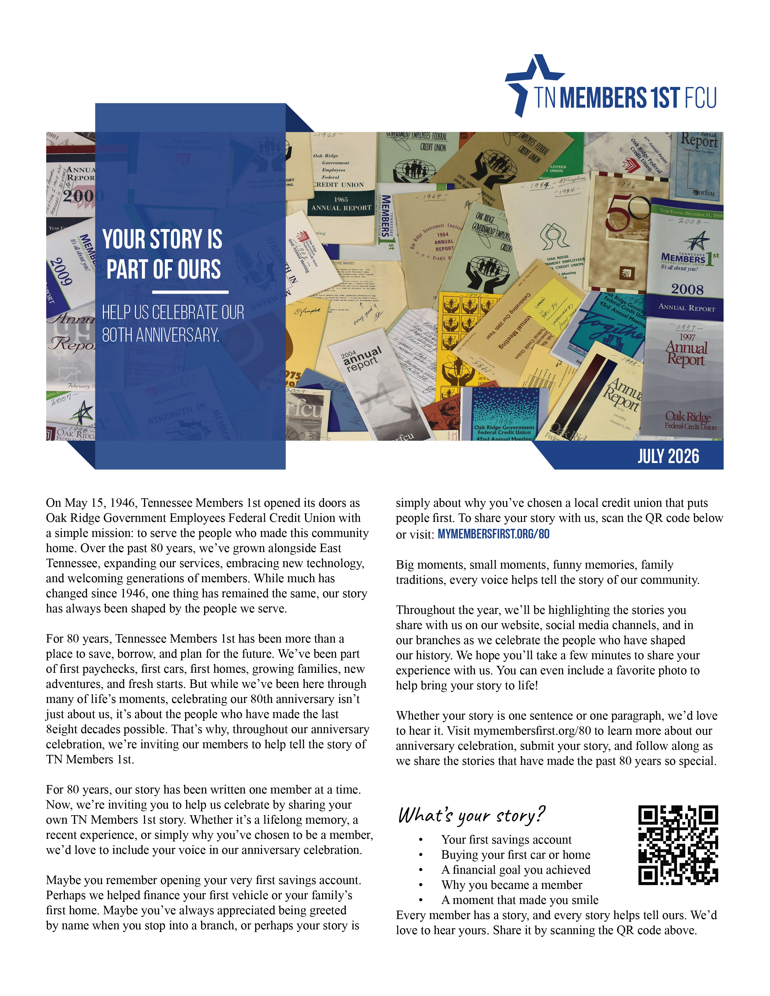 Page one of the July 2026 Newsletter, click for a downloadable PDF
