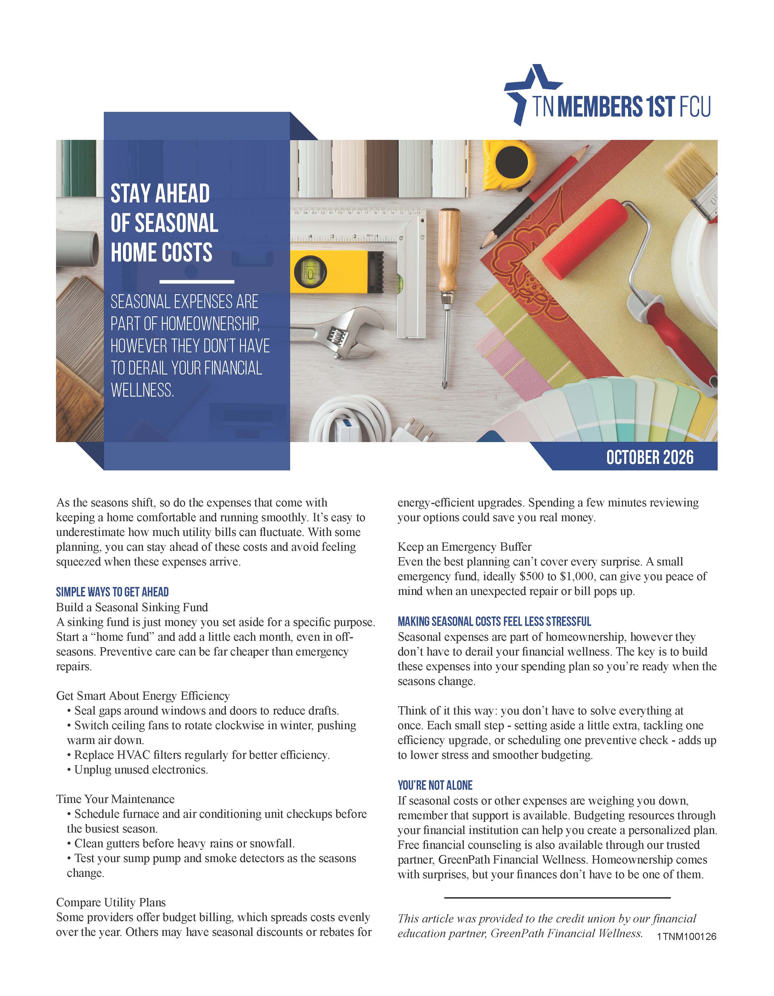 Page one of the October 2026 Newsletter, click for a downloadable PDF
